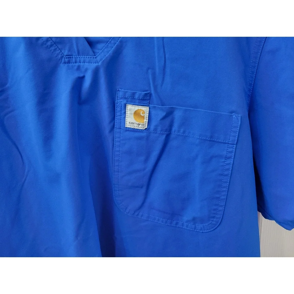 Carhartt Force Scrub Top Large Royal Blue Modern Fit V-Neck C16113 Short Sleve